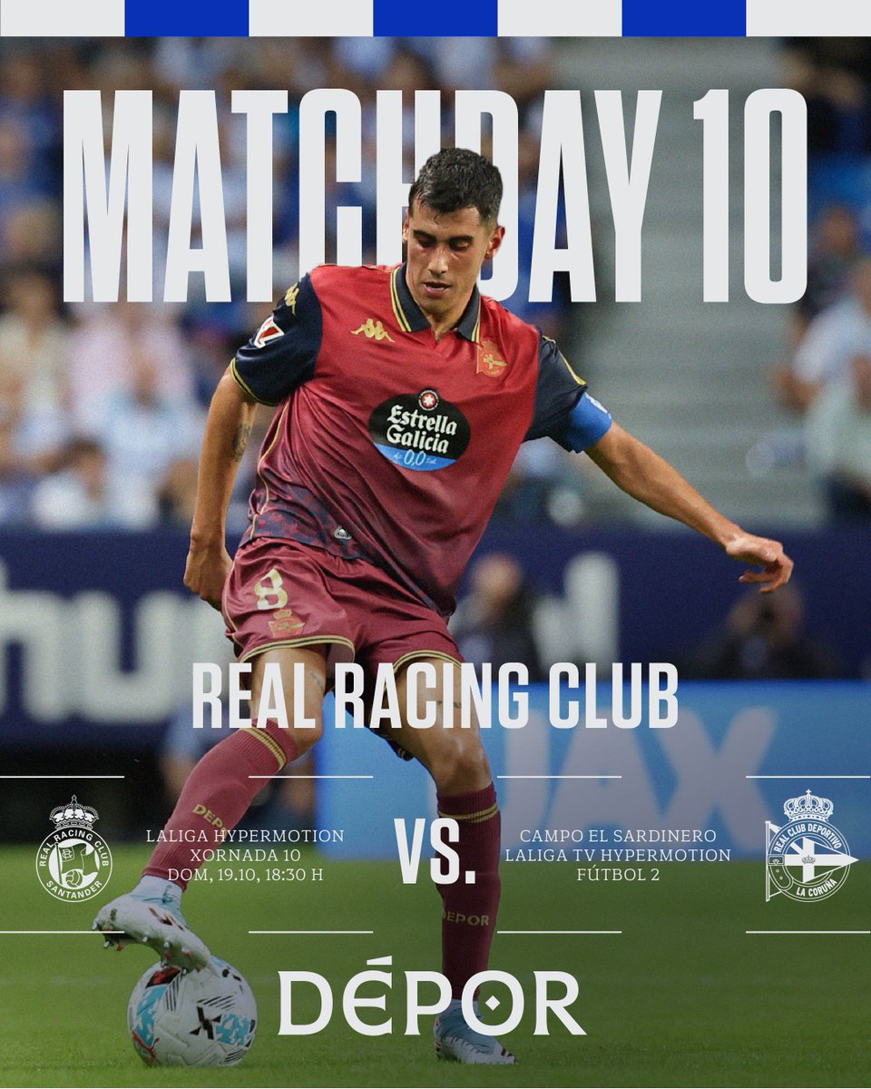 𝐌𝐚𝐭𝐜𝐡𝐝𝐚𝐲

⚽ Real Racing Club - #Dépor
⌚ 18:30h.
📍 Campos de Sport de El Sardinero

#RacingDépor #LaLigaHypermotion