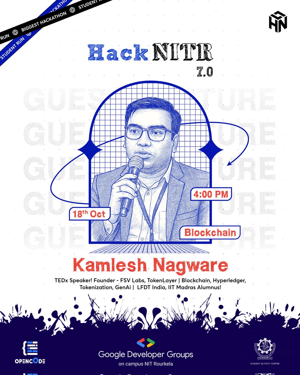 hacknitr's tweet image. Join us as Kamlesh Nagware , TEDx Speaker and Founder of FSV Labs & TokenLayer*, takes the stage to unravel the future of Blockchain, Hyperledger, and Tokenization.
🗓 18th October | 🕓 4:00 PM
Meet link- meet.google.com/ygz-nngc-ytx
Let’s decode innovation at HackNITR 7.0!