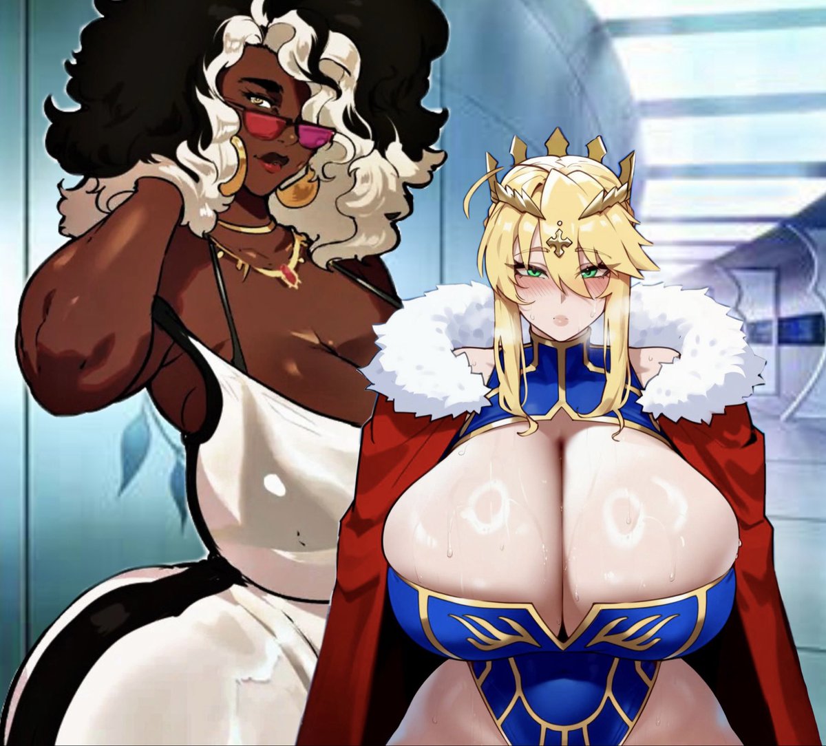🍫 “Hm? You need something? Or did you stop us just to get a nice look at us?~”

👑 “M-Mmm…”

*Dominique teased [Reader], flaunting both her and Artoria’s curves. They were both a sight to behold… If only they walked around the halls butt naked~*

#LewdRP
#OpenRP