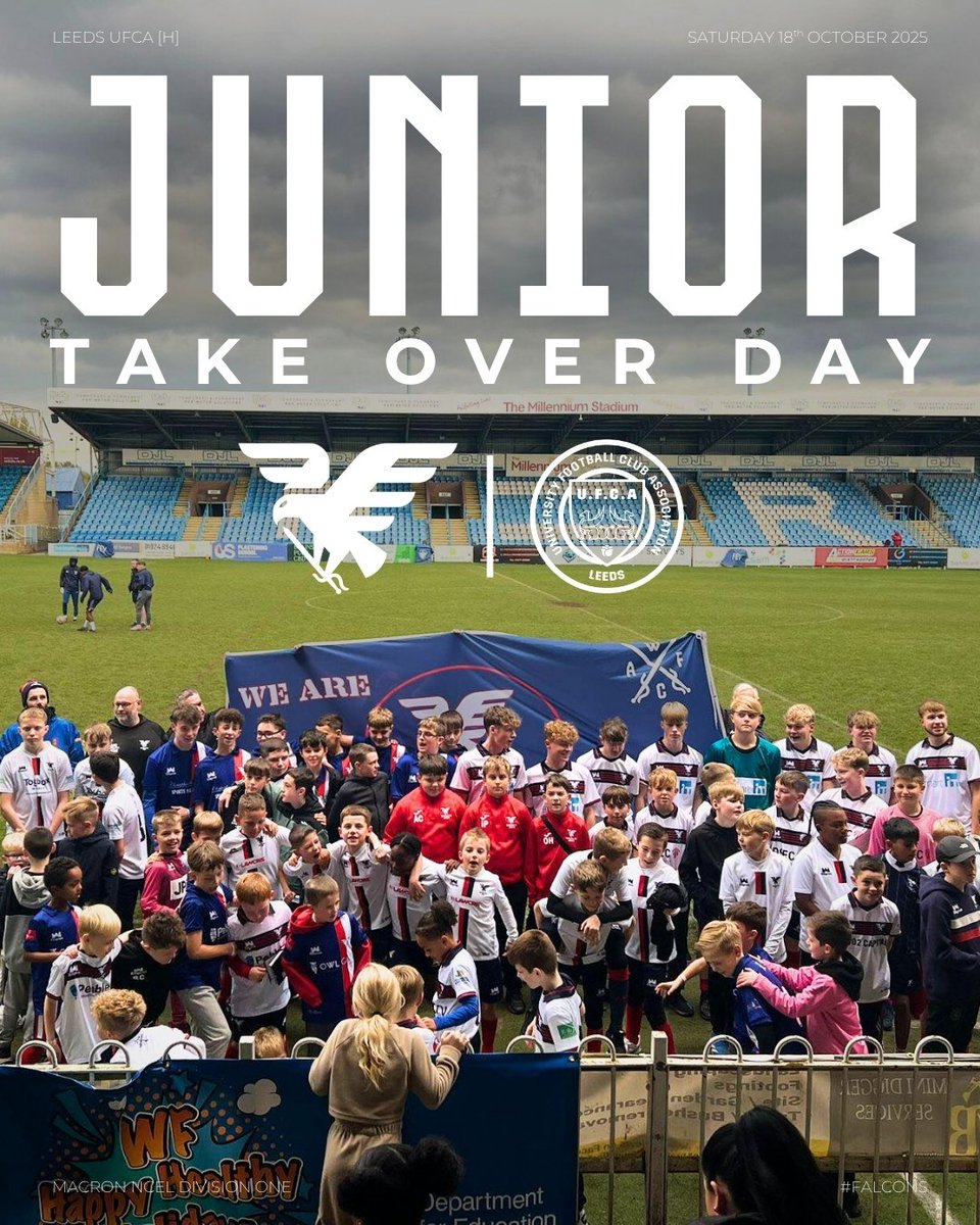 🥳 | 𝑾𝒂𝒌𝒆𝒇𝒊𝒆𝒍𝒅 𝑨𝑭𝑪 𝑱𝒖𝒏𝒊𝒐𝒓𝒔 𝑻𝒂𝒌𝒆 𝑶𝒗𝒆𝒓 𝑫𝒂𝒚

Next up for the Falcons is FINALLY a home game, as we welcome one of the league's in-form sides in Leeds UFCA to The Millennium Stadium.

This will be our dedicated #JuniorTakeOver day!

🆚 Leeds UFCA
📅