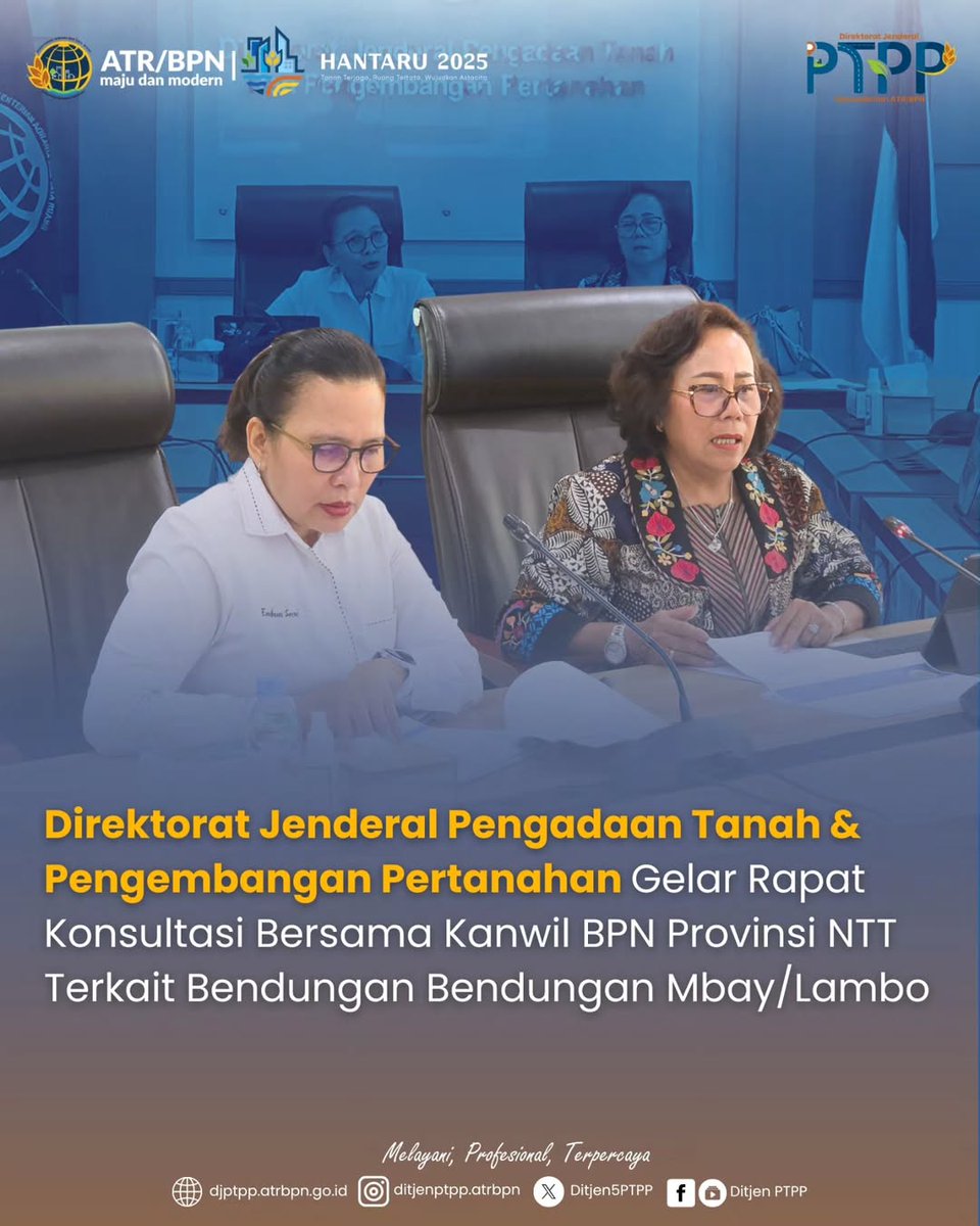 KANTAHKABKUDUS's tweet photo. Jakarta – Direktorat Jenderal Pengadaan Tanah dan Pengembangan Pertanahan (Ditjen PTPP), Kementerian ATR/BPN, menggelar Rapat Konsultasi dengan Kantor Wilayah BPN Provinsi Nusa Tenggara Timur (NTT) dan Kantor Pertanahan Kabupaten Nagekeo pada (15/10).

#Ditjenptpp #sobatptpp https://t.co/4Qq2TKOmgD