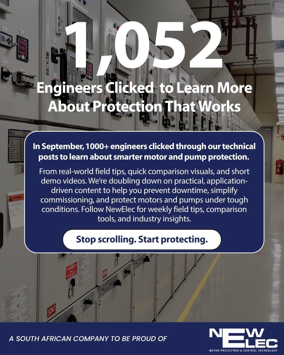 Over 1,000 engineers explored NewElec’s resources in September  all searching for protection that works.

From field tips to relay comparisons, we’re helping teams cut downtime.

 newelec.co.za 

#MotorProtection #EngineeringExcellence #Mining #WaterTreatment #NewElec