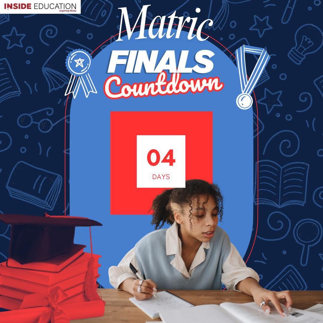 Inside_Edu's tweet image. Only 4 days left till the Matric Finals kick off! 📚 The late nights, the notes, the nerves — it’s all been building up to this moment. Let’s finish strong, Class of 2025! Check out our FREE study resources: insideeducation.co.za/matric-revisio…

#Success #StudyGoals #InsideEducation
