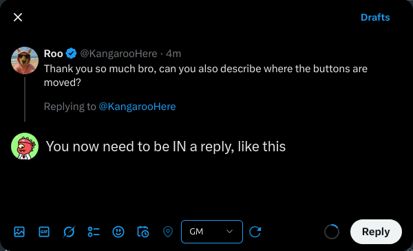 Joun_nft's tweet photo. @KangarooHere You now need to be IN a reply, like this https://t.co/kWOSWNJoi0