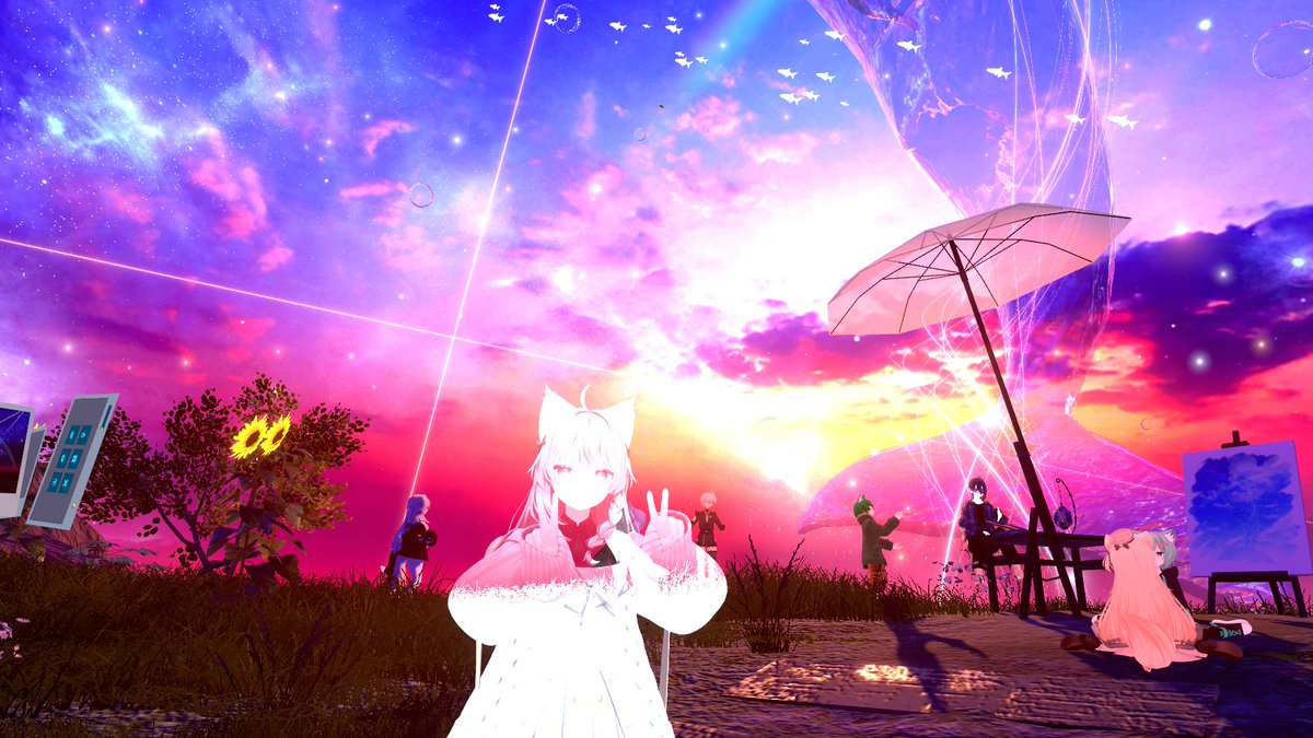 ryo777cluster's tweet photo. 今日の #くえたび 紹介ワールド２つ目は、
「青天霹靂」の夕方バージョンです！
ここは綺麗な空の写真が撮れるので、おすすめです✨

#VRChat_quest_world #VRChat_world紹介 #VRChatワールド紹介 https://t.co/ylEtiqtJ8W