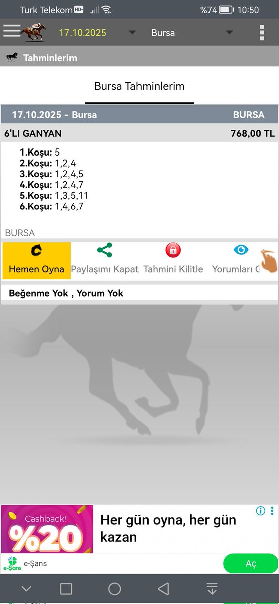 🏇BURSA🏇
16LI GANYAN
BOL ŞANS DİLİYORUM ARKADAŞLAR