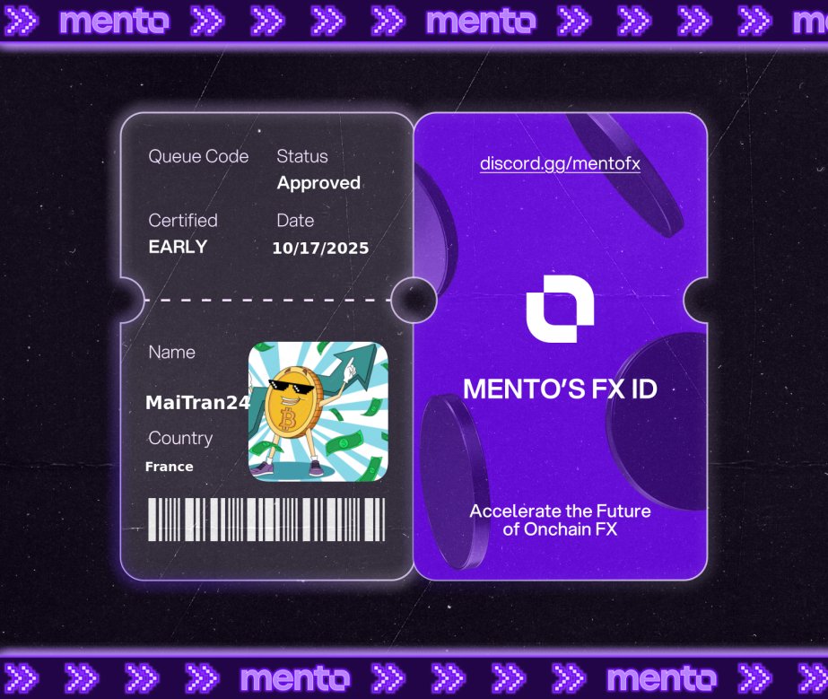 RimarioSandro's tweet photo. $7.5T moves daily in TradFi FX. 

Now it moves onchain with @MentoLabs, and I’m part of it.

Claimed my FX ID.

Claimed my FX ID. You? 

 → https://t.co/vzshbOhJeO https://t.co/4k0na9doMt