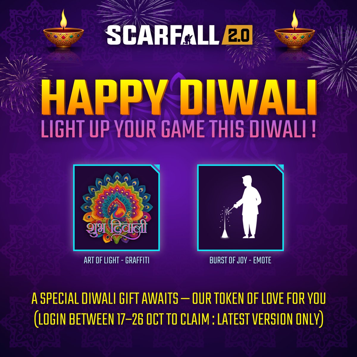 scarfall_2's tweet photo. 🎉 Update v1.0.2 is here  Let the celebration begin! 🪔

🆕 Update includes:
✅ Celebrate Diwali with exclusive FREE rewards!
✅ Now you can buy SPXP using ScarCoins!
✅ Various bug fixes!

🎮 Update your game now and don’t miss your festival reward!

#ScarFall2 #sf2 https://t.co/WmrzDW8Dii