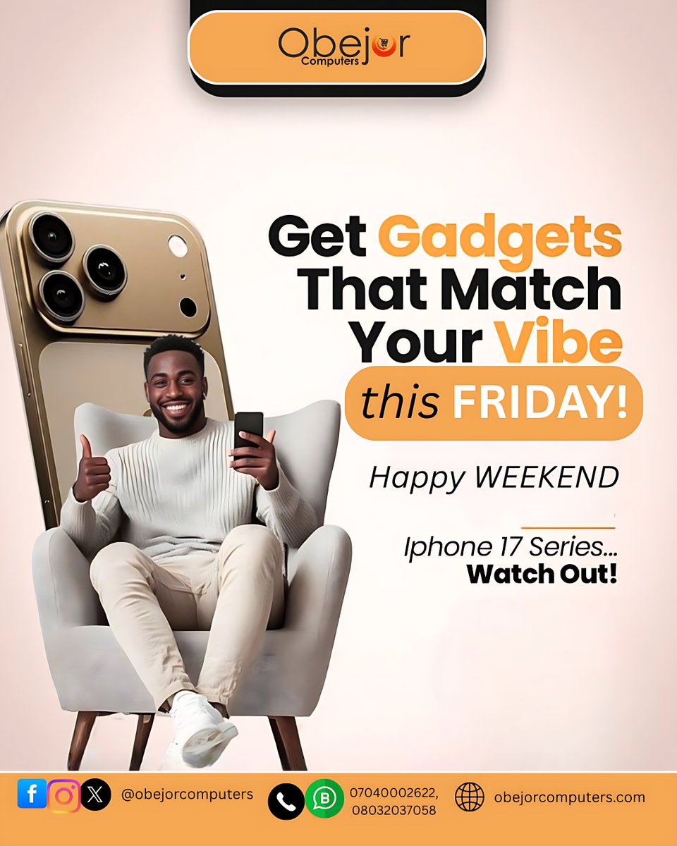 obejorcomputers's tweet image. Get a gadget that matches your vibe this Friday! 💻🎧✨Shop the best phones, laptops &amp;amp; accessories today.

👉 Click link in Bio to place your order. Send us a DM or visit any of our store near you.
#ObejorComputers #FridayVibes #HappyWeekend #TechDeals