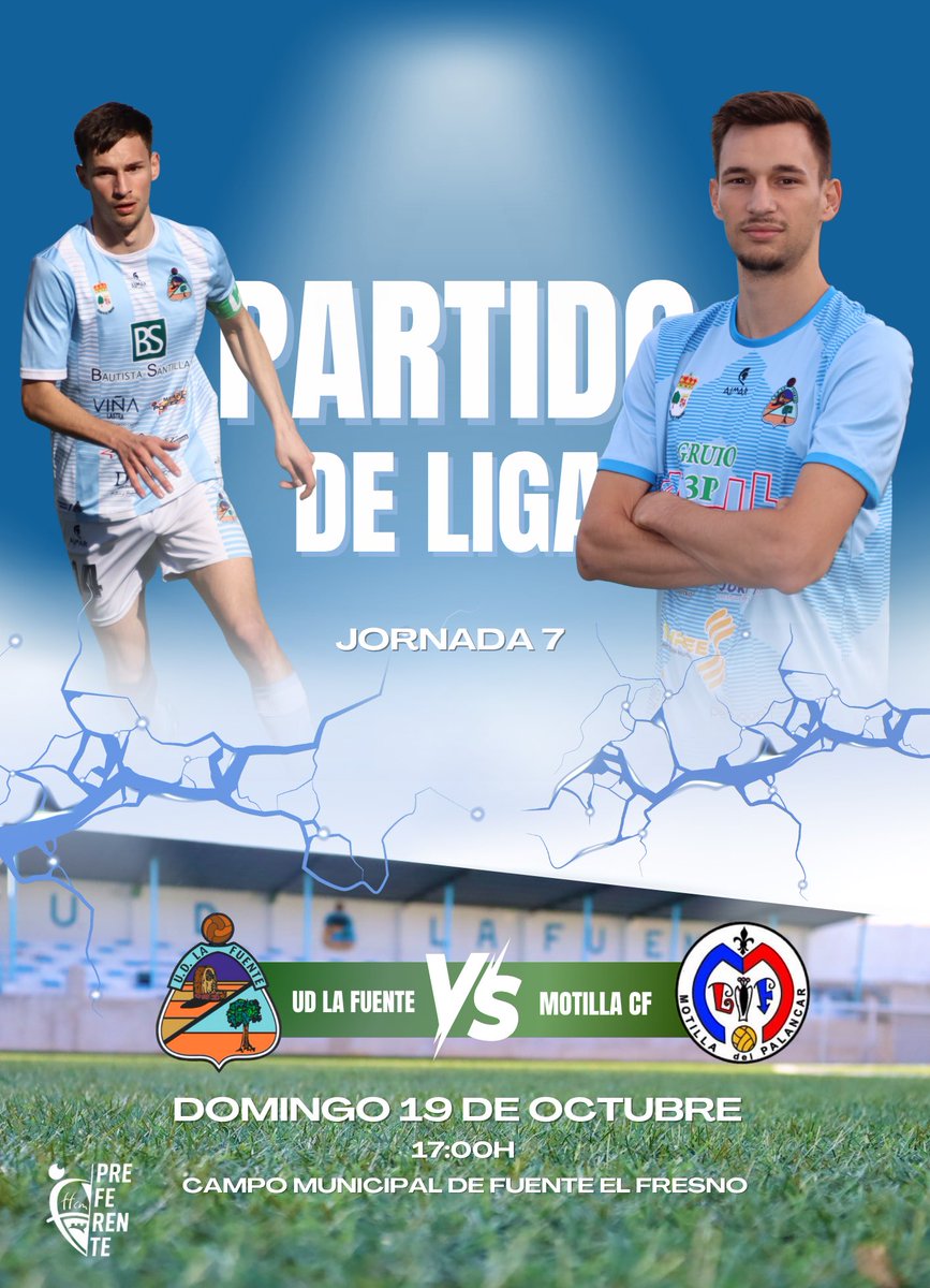 ⚽️ 𝐏𝐀𝐑𝐓𝐈𝐃𝐎 𝐃𝐄 𝐋𝐈𝐆𝐀 ⚽️

🆚 Motilla C.F.
📅 Domingo 19 de Octubre
🕧 17:00H
🏟️ Campo Municipal de Fuente el Fresno

💙 ¡No puedes faltar!