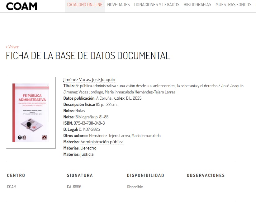 Muy agradecido al <a href="/COAMadrid/">COAM</a> - Colegio Oficial de Arquitectos de Madrid por el registro de la donación de nuestro nuevo trabajo en <a href="/Editorial_Colex/">Editorial Colex</a> ,