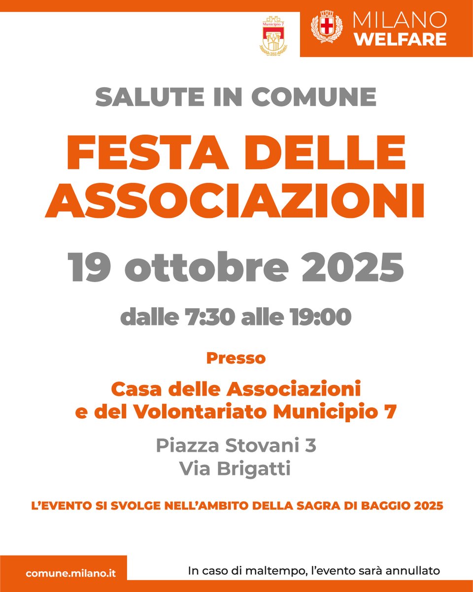 ➡️Domenica torna Salute in Comune, una giornata di partecipazione e socialità aperta a tutta la cittadinanza con giochi, laboratori e approfondimenti legati ai temi della salute e degli stili di vita.

➡️L'edizione 2025 si svolgerà a Baggio

Scopri di piùℹ️comune.milano.it/.../progett...…