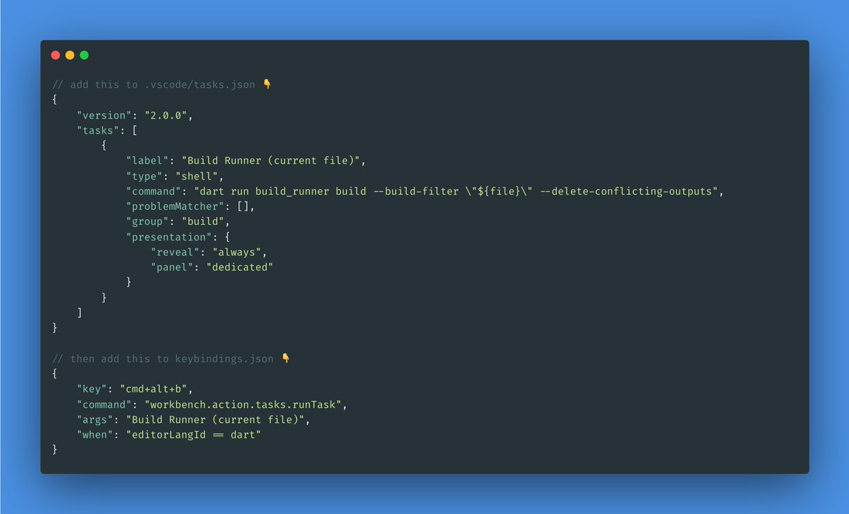 FounderDmytro's tweet image. 🔥 quick VSCode productivity tip for #flutter devs
bind a hotkey that runs build_runner for the file you’re editing