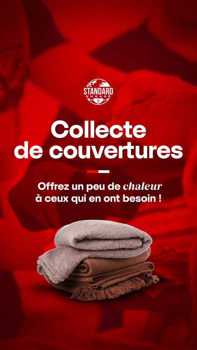 Standard_RSCL's tweet photo. 🧣 Ce soir, la solidarité sera encore au rendez-vous à Sclessin. Participez à la collecte de couvertures organisée par nos groupes d'animation à chaque entrée de tribune pour venir en aide aux plus démunis. ❤️ #STAANT https://t.co/z2f4kyb8y4