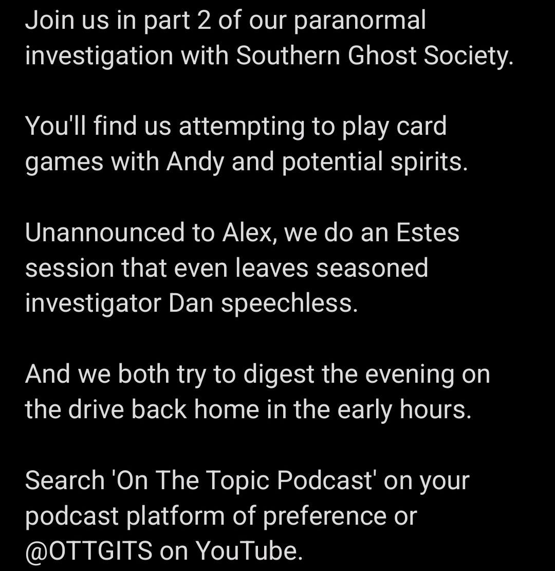 OnTheTopicPod's tweet image. NEW EPISODE!

#OnTheTopic #Podcast #SouthernGhostSociety #Paranormal #Ghosts #Spirits #WymeringManor #ParanormalInvestigators #ParanormalInvestigation #Portsmouth #Southsea #Southampton #Hampshire #PortsmouthCreatives
