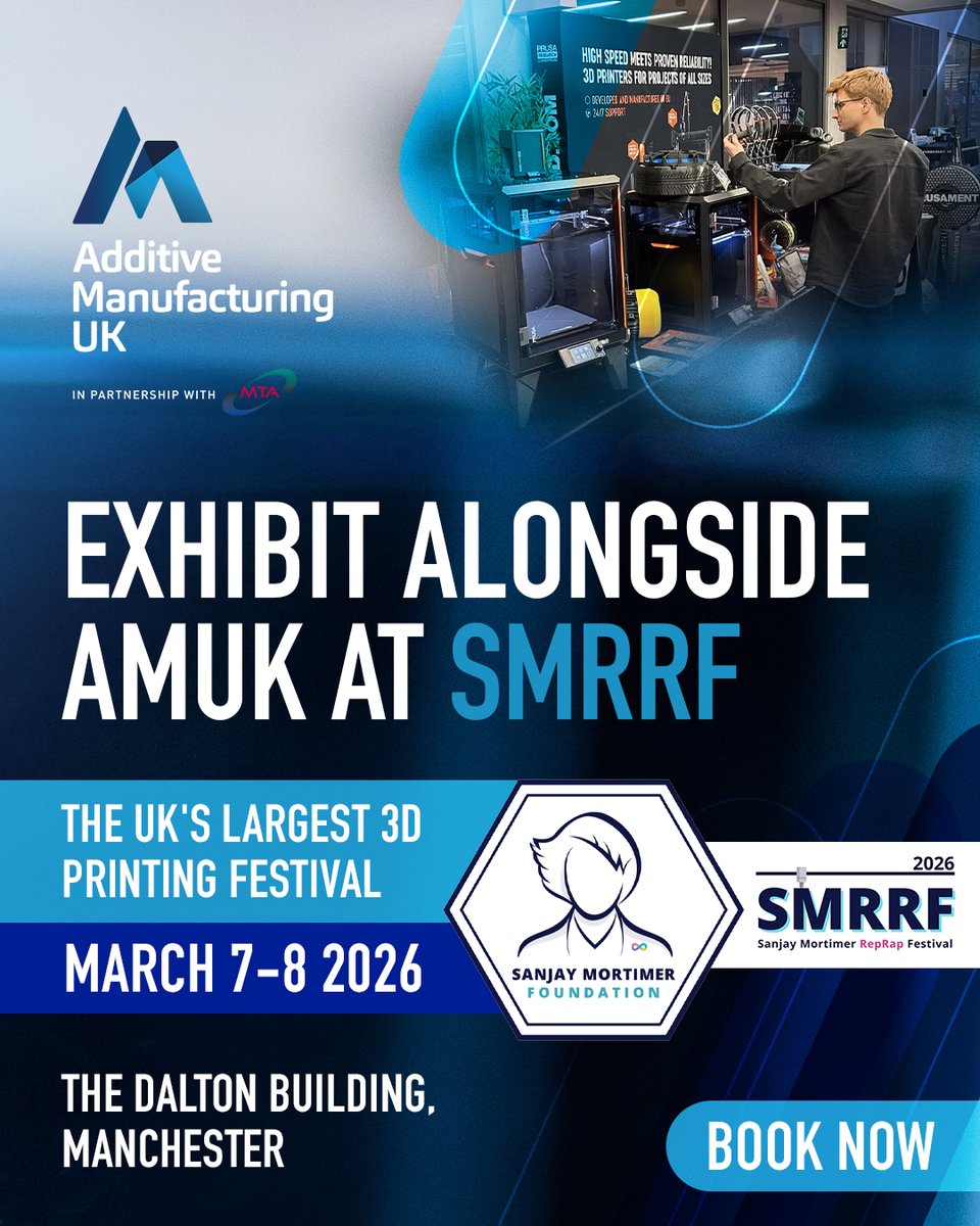 Are you looking to exhibit at #SMRRF2026? 📣

Showcase your products and services at the UK’s leading #3Dprinting and #STEM festival alongside AMUK. Speak to industry professionals and hobbyists in the 3d printing community!

Discover more: ow.ly/hQu450WYBWc
