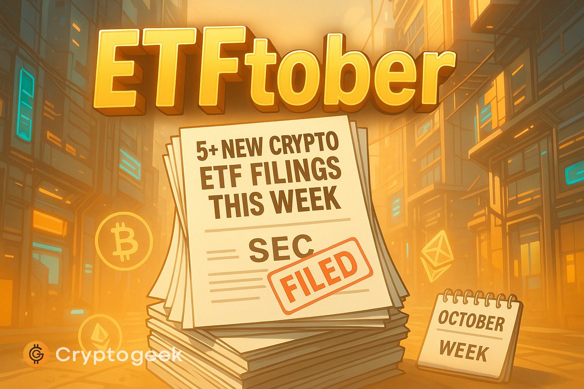 the_Cryptogeek's tweet image. 5+ new crypto ETF filings this week 📑
ETFtober keeps growing as issuers rush to file. No approvals yet - just more paperwork. 📈
Are we near the tipping point? #ETF #SEC #BTC