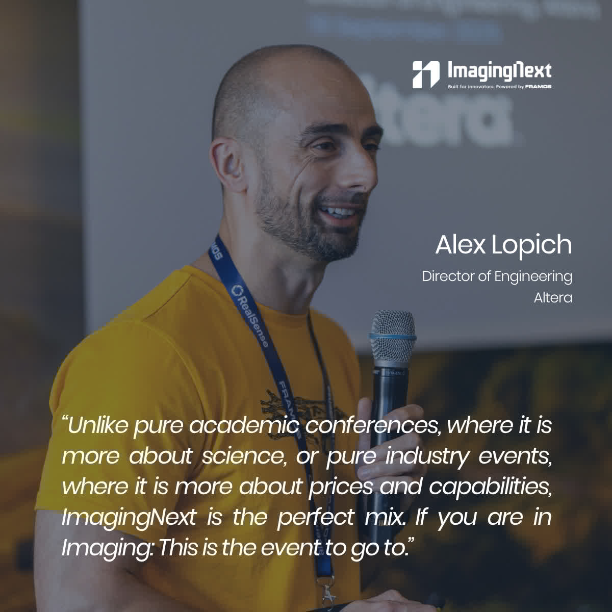 framosimaging's tweet image. What makes ImagingNext different from other conferences? 🎯
Altera's Alex Lopich put it perfectly.
#ImagingNext2025 #VisionAI #EmbeddedVision #MachineVision #Innovation #FRAMOS