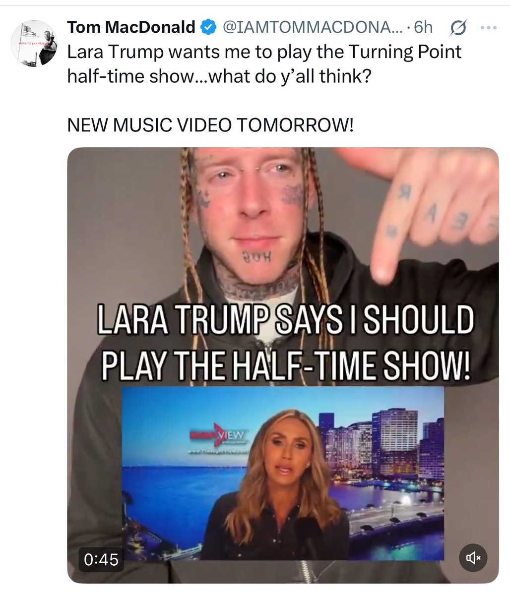 TNTJohn1717's tweet image. 🚨‼️So let me get this straight — we’re calling it revival while inviting a tattooed rapper who flips the bird on his Twitter banner to headline a “Christian” halftime show? That’s not revival, brother. That’s rotting flesh sprayed with Febreze. Tom MacDonald ain’t a preacher,…