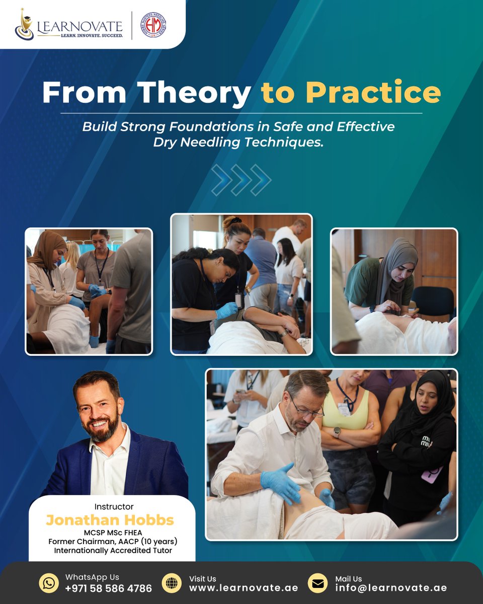 LearnovateHC's tweet image. From Foundation to Advanced- Master Dry Needling with UK expert Jonathan Hobbs.    

📅 25–29 Oct 2025 |  
Dubai | CME Approved 3 Courses 
Global Certification | Real Clinical Impact     

Register Now at learnovate.ae 

#CME #Healthcare #Therapist