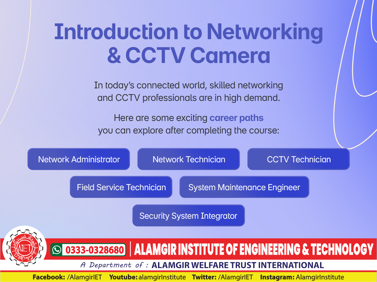 AlamgirIet's tweet image. Some Exciting Career Paths You Can Explore After Completing the Introduction to Networking & CCTV Camera Course ๐๐ก
#AIET #NetworkingCourse #CCTVCourse 
#SkillDevelopment #NetworkingAndSecurity 
#CCTVCameraInstallation #DigitalSkills