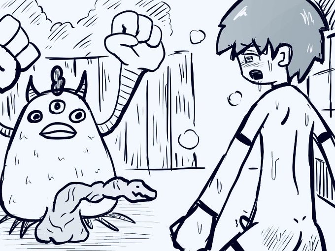 何でも犯し殺す怪物をやっつけに来たけど欲しくて欲しくて堪らなくなって発情してしまい犯し殺される直前の少年ヒーローの図。 