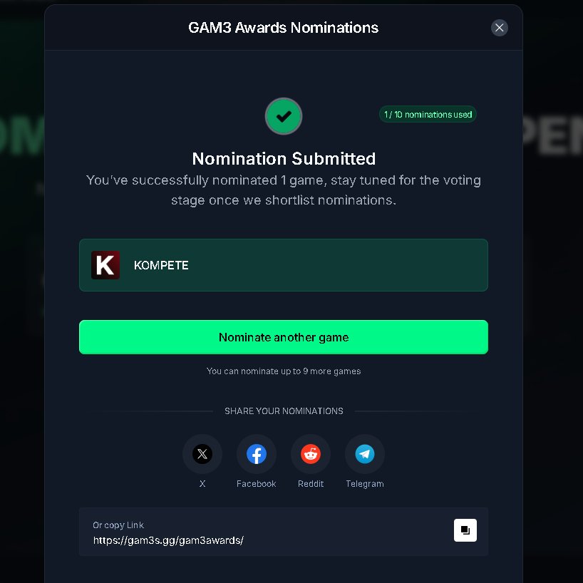 Vote For <a href="/KOMPETEgame/">KOMPETE</a> 
gam3s.gg/gam3awards/