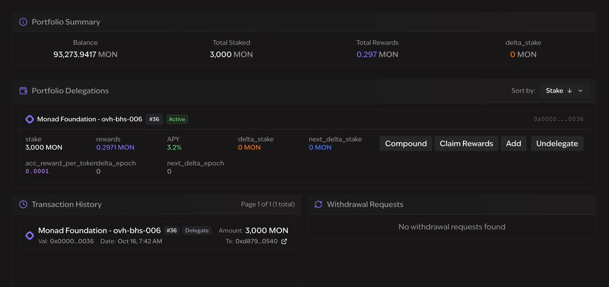 NftTcollector's tweet image. Gmonad💜
Locked 3K $MON in @monad testnet staking
Go Stake some Mon Here :- gmonads.com/staking
Choose Validator and Stake ☑️
More Details :- docs.monad.xyz/developer-esse…