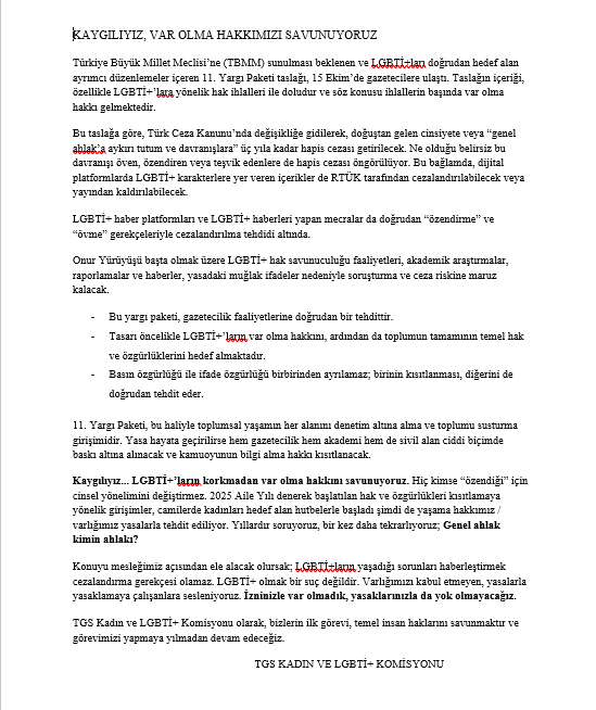 TGS Kadın ve LGBTİ+ Komisyonu tweet media