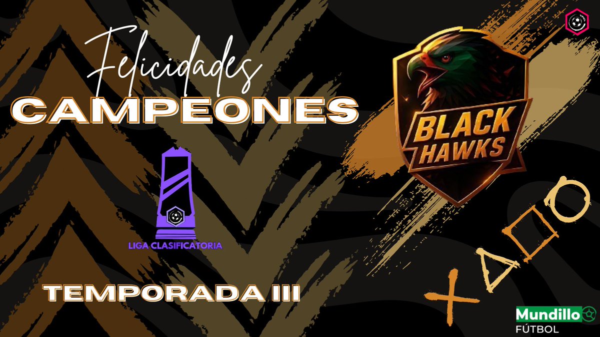 🚨OFICIAL🚨

Tenemos campeón del primer título de VPCL.

<a href="/BlackHawks_fc/">Black Hawks</a> gana la Liga de Clasificación con un pleno de victorias, enhorabuena halcones!!

Agradecer a <a href="/mundillo_futbol/">Mundillo Futbol</a> por dejarnos usar su plataforma, esto es solo el comienzo.

#VPCL