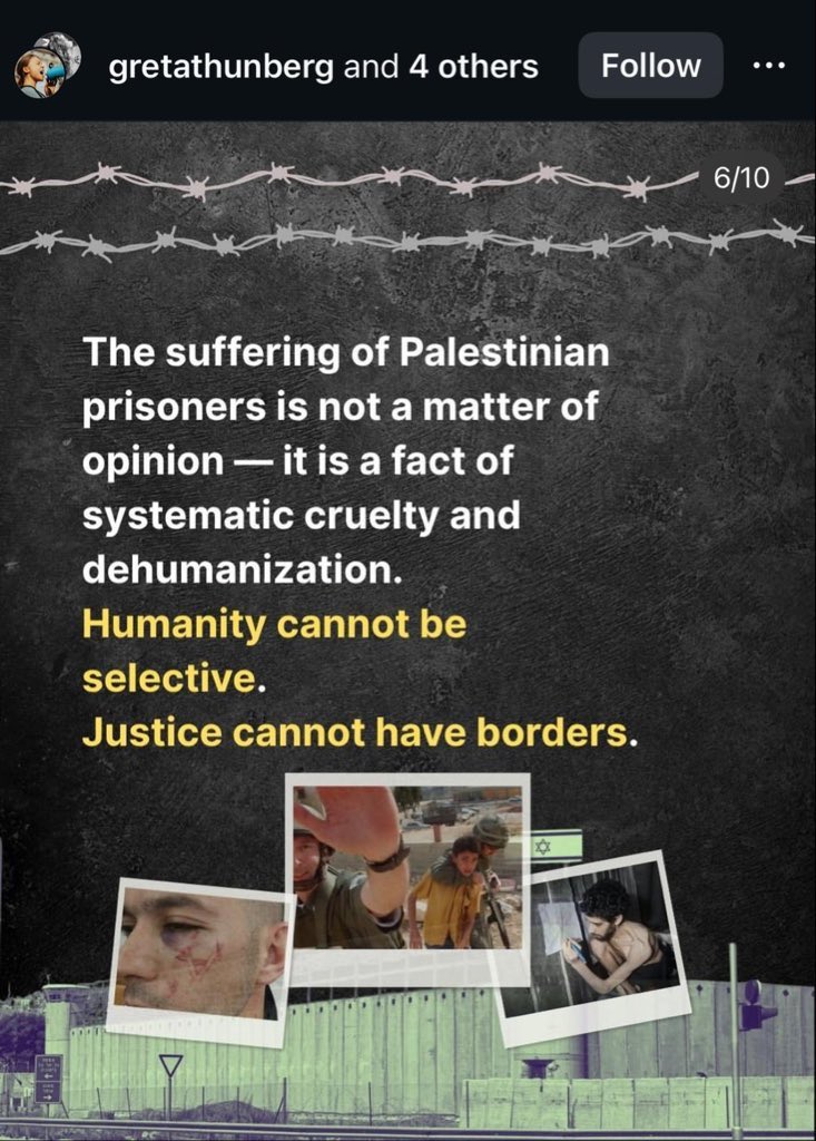 Where Greta clearly crossed a line was posting a photo of an emaciated Evytar David as an example of Israel’s treatment towards Palestinians. 

Once she was made aware that Evytar was Israeli and that this photo was of him in Hamas’s tunnels, she deleted the post without even