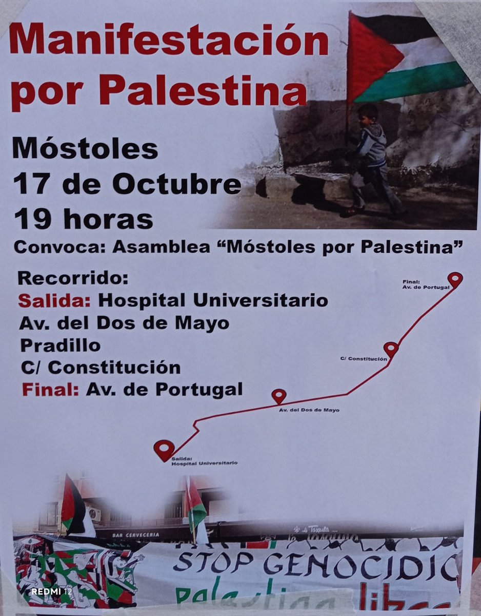 Móstoles siempre con el pueblo palestino. Hoy a las 19:00 desde el hospital público de Móstoles, acude y muestra la solidaridad de nuestra ciudad.