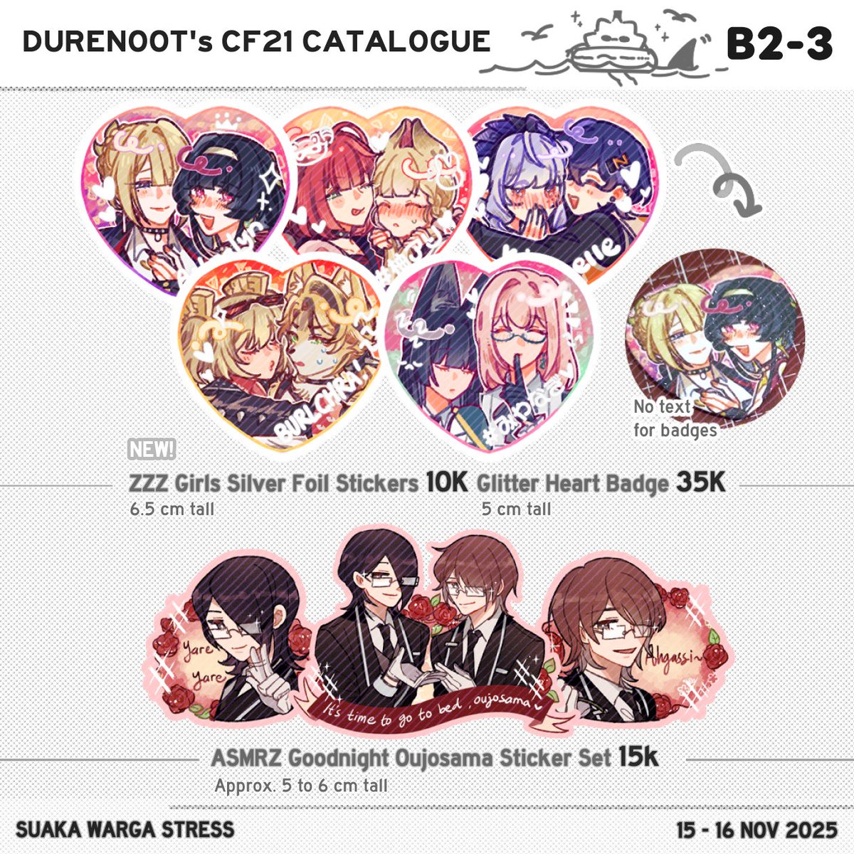 [ 🔁&amp;💖 ] This is my final #Comifuro21 Catalogue👯‍♀️🩷Booking Form is open!

🗓️ : 17-22 OCT
🔗 : forms.gle/mzWySrgHa7dRSL…
📜 : Genshin Impact, HSR, ZZZ, ShuAke (P5), ASMRZ, ALNST, Windbreaker, Arknights
 
#CF21 #comifuro21catalogue