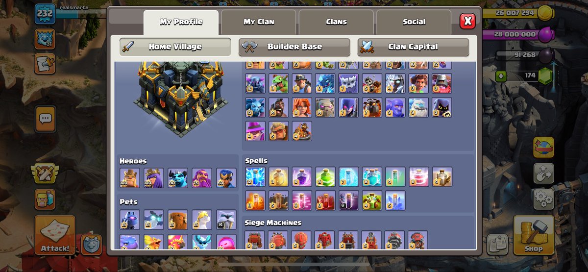 RealSmarte's tweet photo. So close to fully max, ima just say that’s max ( about a week to go at most ) that has taken years, 
Unless you have been playing since day one you ain’t got that 
Let’s go! Finally haha 2 months till the new town hall, let’s get it 

@ClashofClans https://t.co/ht2va1rhwy