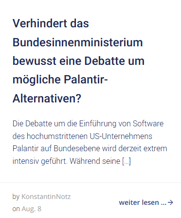 Es bewahrheitet sich, wovor <a href="/KonstantinNotz/">Konstantin v. Notz</a> schon im August warnte: Das <a href="/BMI_Bund/">Bundesministerium des Innern</a> hat nicht nur über Jahre verpasst, #Alternativen zu prüfen, bis heute schaut man nicht genau hin! Neue Recherche zeigt erneut, was #Gruene seit langem sagen: Es gibt zig Alternativen zu #Palantir👇