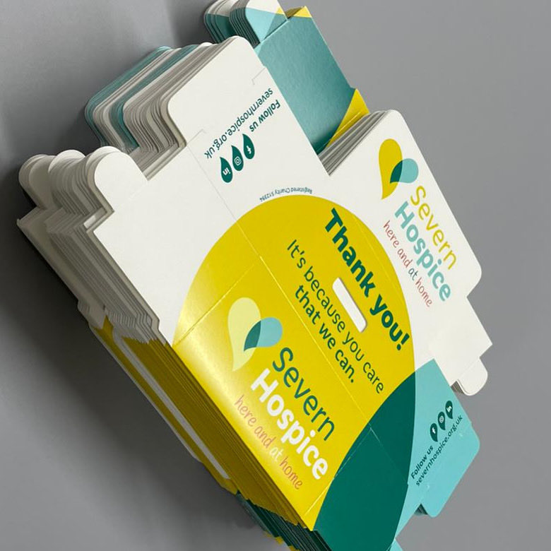 Another beautiful box order on it’s way out today to <a href="/severnhospice/">Severn Hospice</a> 🤩 #boxprinting #digitaldiecutting #diecutting #collectionbox #severnhospice #printingshropshire #digitalprint