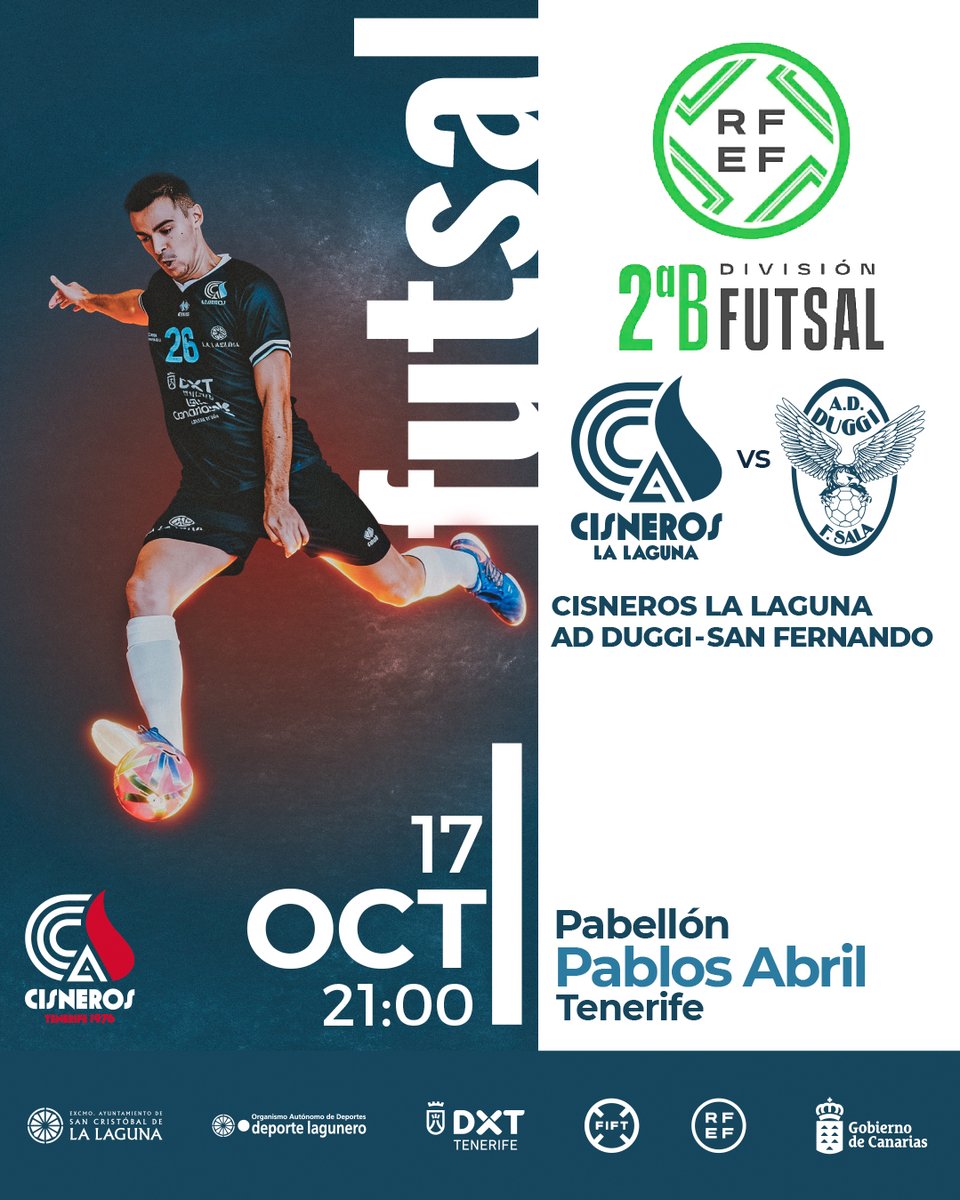🔛 Viernes de partido para nuestro 𝗖𝗶𝘀𝗻𝗲𝗿𝗼𝘀 𝗟𝗮 𝗟𝗮𝗴𝘂𝗻𝗮 ⚽️

👉 Nos medimos al <a href="/ADDuggi/">AD Duggi Futsal</a> en el 𝑷𝑨𝑩𝑳𝑶𝑺 𝑨𝑩𝑹𝑰𝑳
⏰ 21:00 horas

#TENERIFEDespiertaEmociones 
#ActivaTuVida 
#DXTenerife 
#deportelagunero