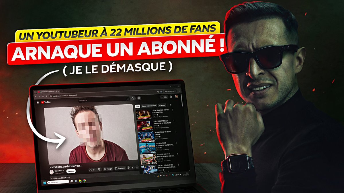 🔴 NOUVELLE VIDÉO 🔴

J’ai ENQUÊTÉ sur un YouTubeur suivi par plus de 22 MILLIONS de personnes… et c’est un arnaqueur.
Il a volé 5000€ à un de mes abonnés !!!

Lien : youtu.be/hVtEYNSaTUc

Merci d'avance pour vos RT 🙏