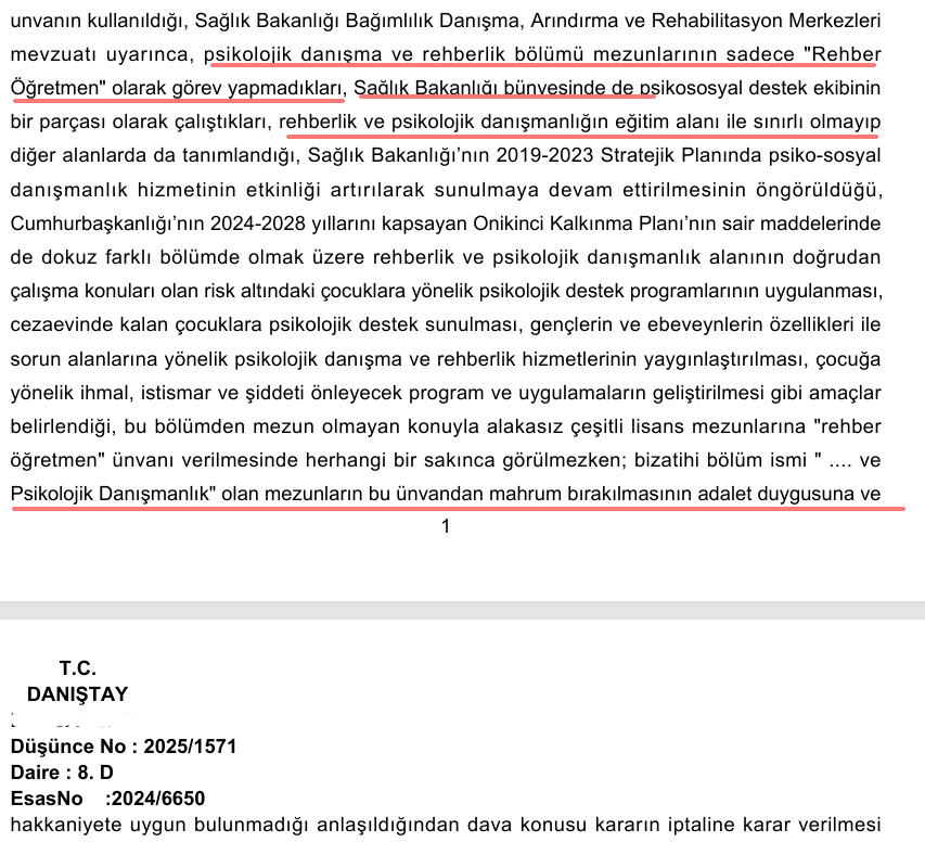Bir haftadır Klinik psikoloji üzerinden öğretmenleri de aşağılayan şekilde psikolojik Danışma  ve Rehberlik mezunlarına laf atan cahil güruh.
Buyrun tarafımca YÖK yazısına karşı açmış olduğum Danıştay davasında bugün Savcılık görüşü verildi
''Psikolojik Danışma ve Rehberlik