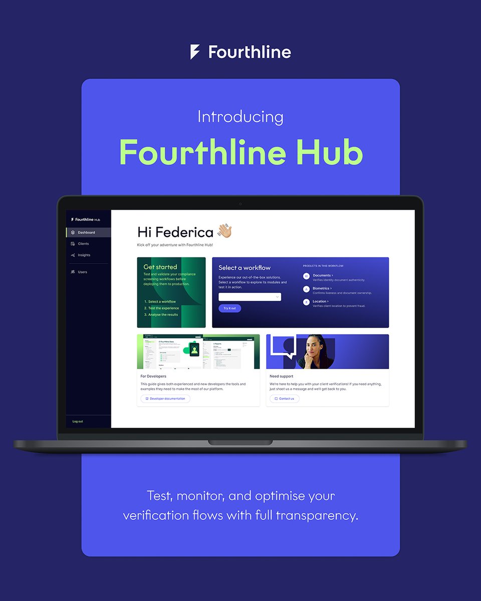 Every verification flow is an opportunity to build trust.

Deliver seamless experiences with Fourthline Hub — complete control, sandbox testing, and analytics to optimise what matters.

Try it for free: hub.fourthline.com/auth/sign-in

#Innovation #KYC #Fintech #Technology #Future