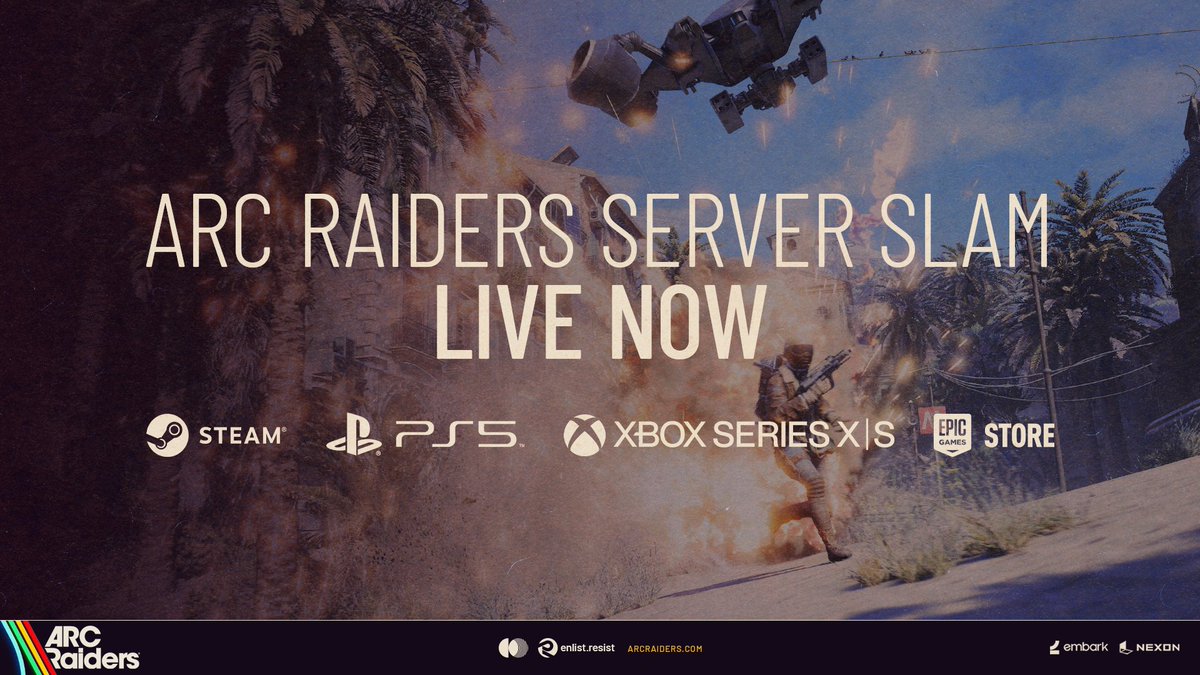 ARCRaidersGame's tweet image. Attention Raiders!
The Server Slam is starting to roll out!
Play for free this weekend on Steam, Epic Games, PS5, Xbox X|S.
The surface awaits, Speranza needs YOU!🫵