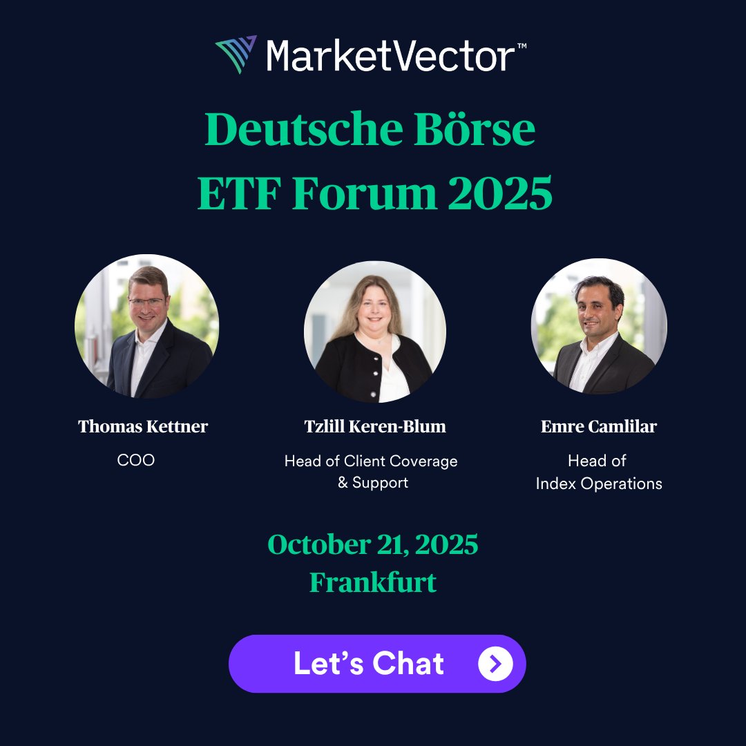 MarketVector's tweet image. MarketVector is attending the @DeutscheBoerse ETF Forum 2025 in Frankfurt on October 21!
Meet Thomas Kettner, @Tzlillkerenblum  &amp;amp; Emre Camililar to talk ETFs, indexing &amp;amp; institutional investing.
#ETF #Indexes #MarketVector #Investing
