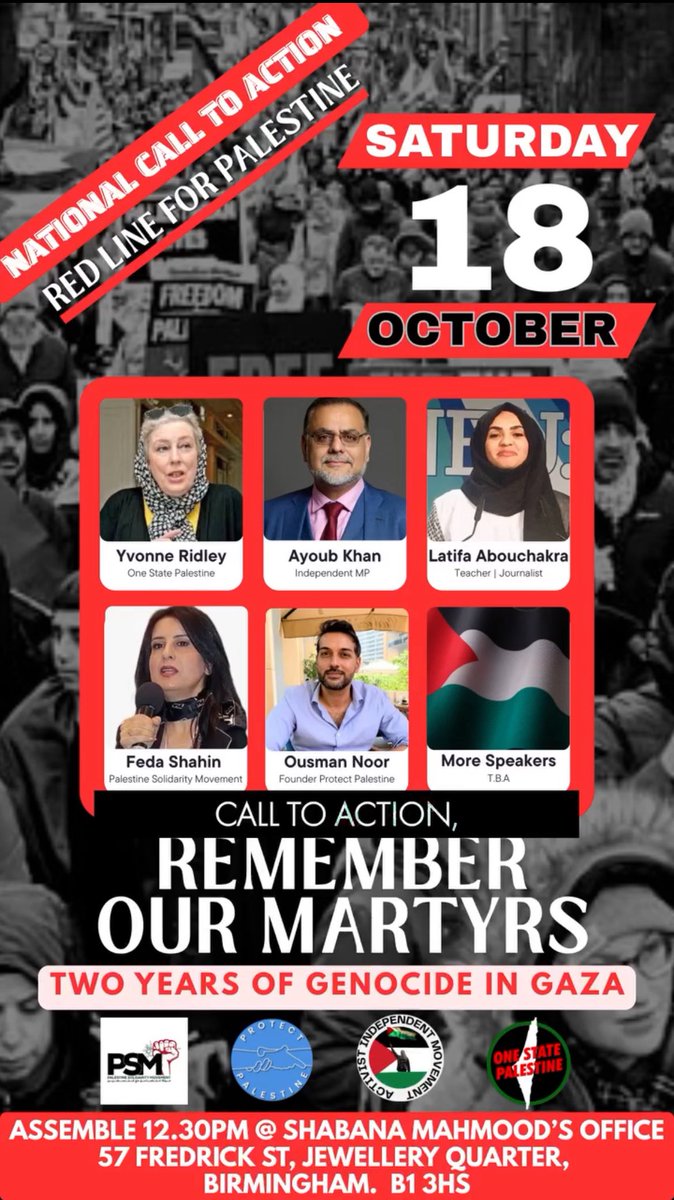 🚨 Islamist MP Ayoub Khan is on the speaker lineup for Saturday’s hate-fest. And what a lineup it is!
➡️ Ridley — Hamas supporter and raging antisemite. Recent selfie cruiser with Greta. 
➡️ Abouchakra — Racist Press TV mouthpiece for the Iranian regime and regular Jew abuser.
