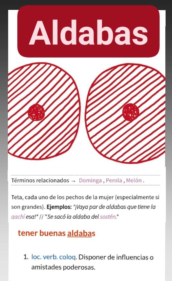 carallochosco's tweet photo. 📗#ElDiccionarioBuBelo📗

~Aldabas~

1. Usado fundamentalmente en plural y de manera coloquial para referirse a los senos femeninos

#lexico #argot #tabú #lengua #vocabulario @RAEinforma @diccionariomar2 https://t.co/6IpPSAuJtG