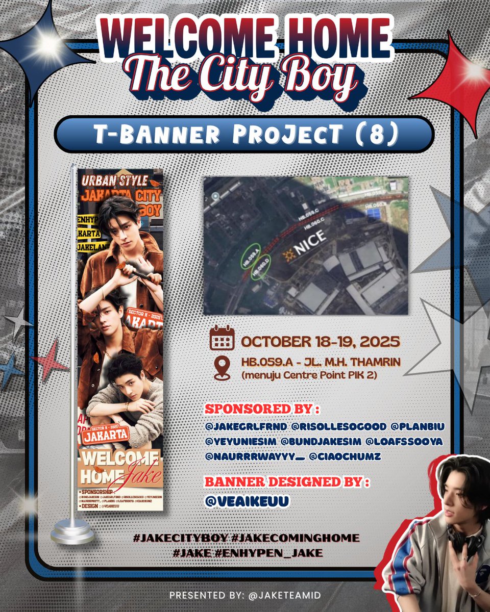 𝗧𝗛𝗘 𝗖𝗜𝗧𝗬 𝗕𝗢𝗬 𝗧-𝗕𝗔𝗡𝗡𝗘𝗥 𝟴
Jake Project for Sector-K

𝑻𝒉𝒆 𝒄𝒊𝒕𝒚 𝒔𝒉𝒊𝒏𝒆𝒔 𝒃𝒓𝒊𝒈𝒉𝒕𝒆𝒓 𝒘𝒊𝒕𝒉 𝐉𝐀𝐊𝐄 𝒉𝒆𝒓𝒆.
Let’s welcome him with warmth, love, and cheers all around.

📍 : In front of NICE PIK 2
📅 : 18-19 October 2025

Take a picture with it,