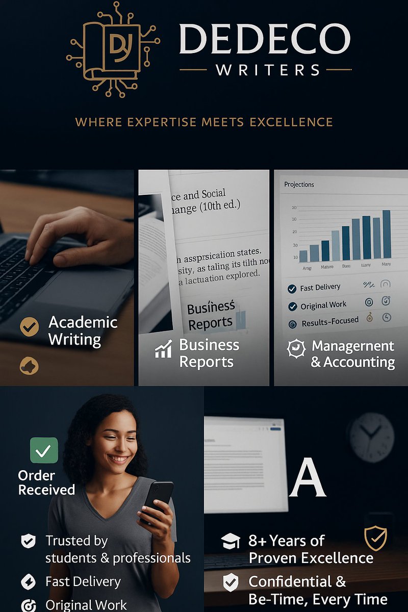 Late nights.
Multiple drafts.
Still not satisfied with the result?

We deliver:

🔹 Sharp, polished content
🔹 Accurate data interpretation
🔹 Fast turnaround

🎓 Academic | ⚙️ Technical | 💼 Business | 📊 Accounting

📩 message Dedeco today.