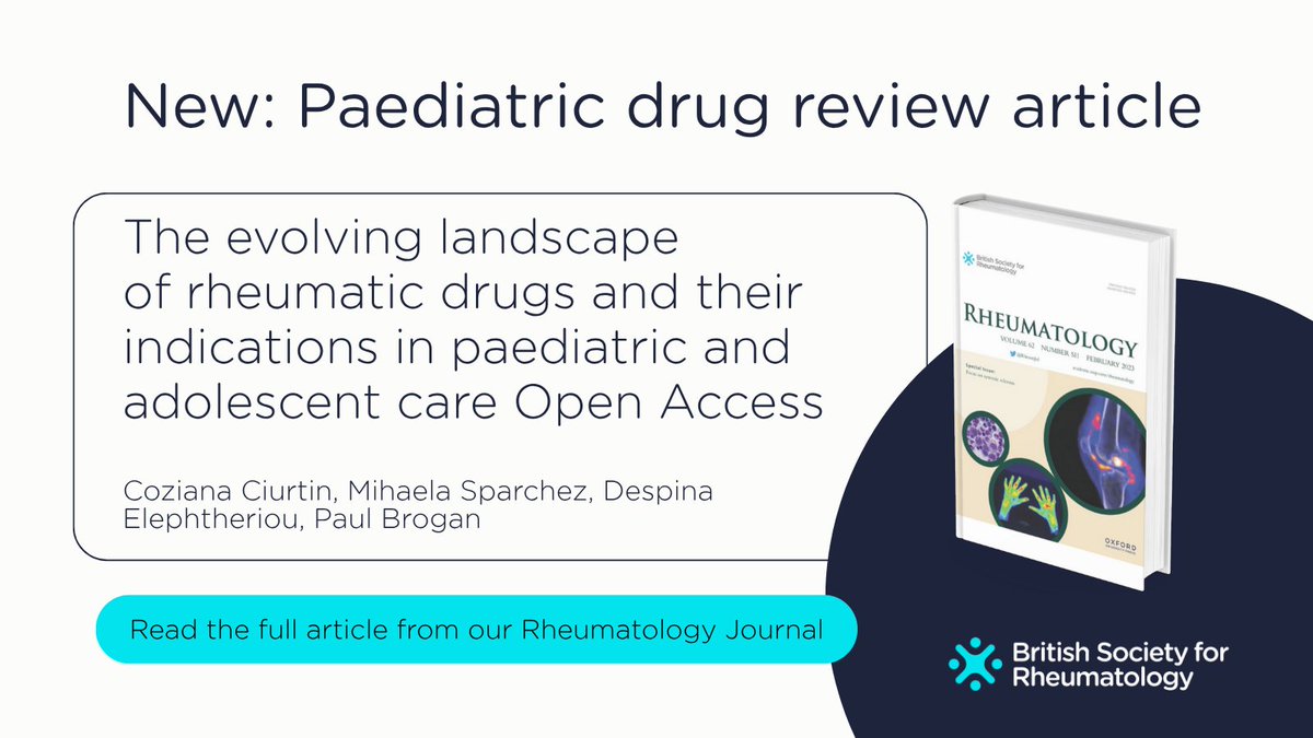 📖 Essential reading 

A new state-of-the-art review in our @rheumjnl explores current therapies for childhood-onset RMDs - including indications, guidelines, and off-label use.

Read here👉 bit.ly/4oddZ4e

#Paediatric #Rheumatology