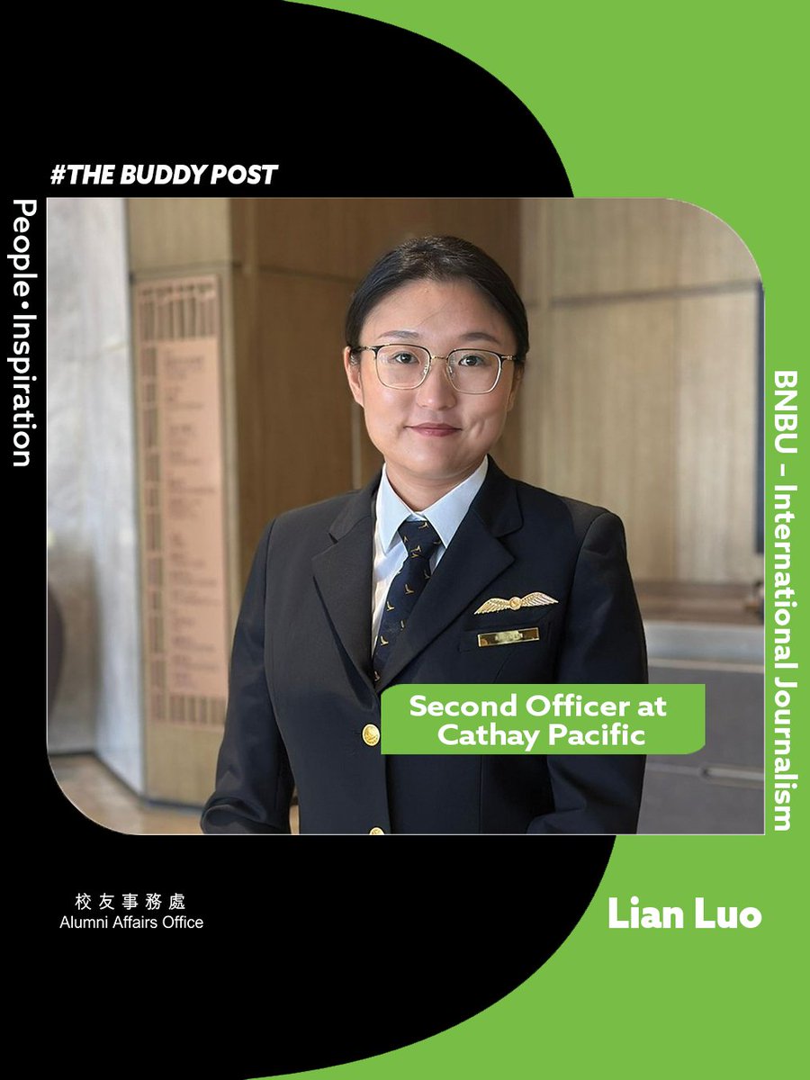 【#BUddyPost People・Inspiration💡】👩🏻‍✈️Alumna Lian Luo (BNBU – International Journalism) discovered her passion for aviation during her studies at BNBU. She is now serving as a Second Officer at Cathay Pacific. Read more :   shorturl.at/569Xp