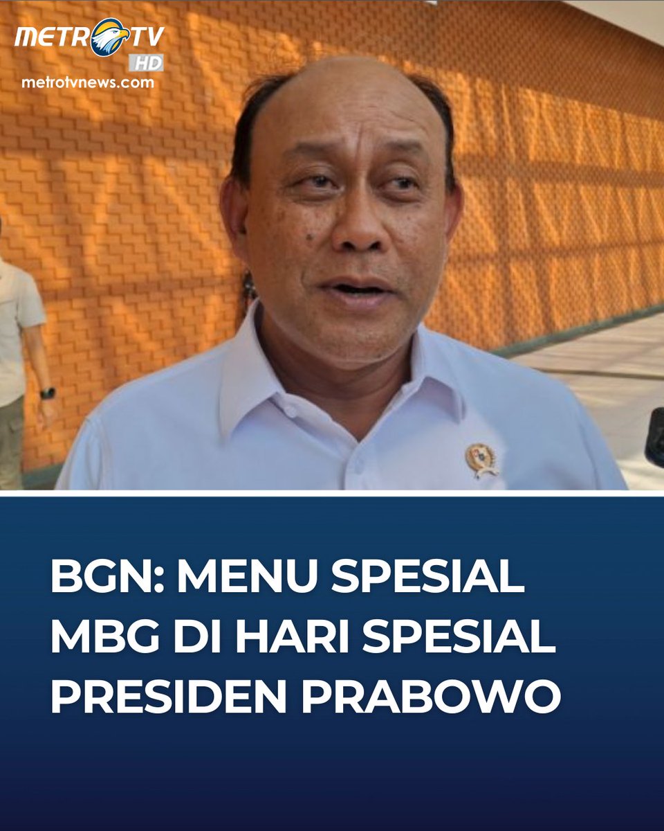 Metro_TV's tweet image. Seluruh SPPG di Indonesia serentak menyiapkan menu nasi goreng dan telur ceplok sebagai menu spesial pada Jumat, (17/10/2025). Kepala BGN Dadan Hindaya mengatakan, menu spesial itu dalam rangka hari ulang tahun Prabowo.
"Seluruh Satuan Pelayanan Pemenuhan Gizi (SPPG) di 38…
