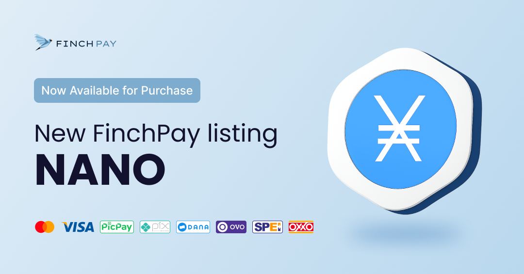 Nano $XNO is back on <a href="/FinchPay_io/">FinchPay</a> 🤩
This EU regulated on-ramp allows for:
1. Global coverage for Visa &amp; Mastercard purchases, available in 120+ countries
2.Local payment methods: Brazil (PicPay, PIX), Mexico (SPEI and OXXO), Indonesia (virtual accounts BRI &amp; Mandiri, e-wallets